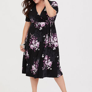 Foral Faux Midi Wrap Dress